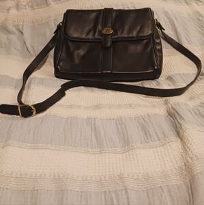 Etienne Aigner Black Leather Crossbody Handbag with Gold Accent